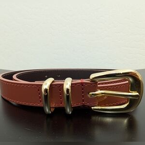 Sezane Mauve/Pink Patent Leather Belt with Gold Accents